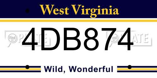 4DB874 West Virginia License Plate