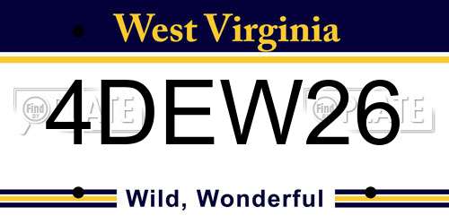 4DEW26 West Virginia License Plate