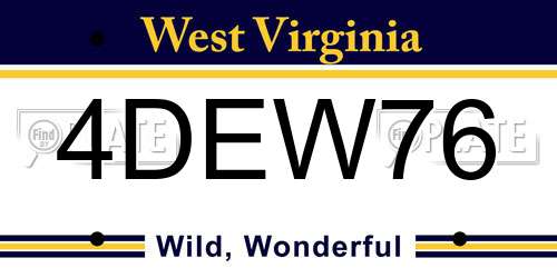4DEW76 West Virginia License Plate