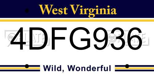 4DFG936 West Virginia License Plate