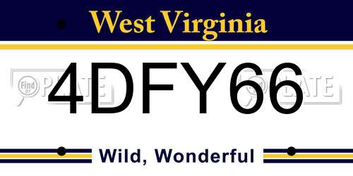4DFY66 West Virginia License Plate