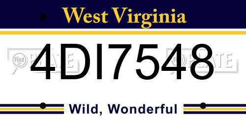 4DI7548 West Virginia License Plate