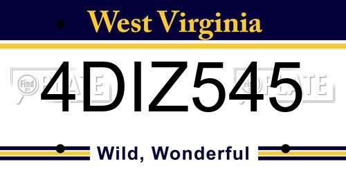 4DIZ545 West Virginia License Plate