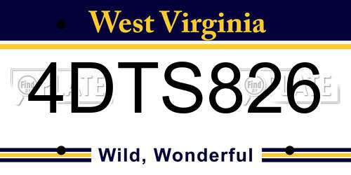 4DTS826 West Virginia License Plate