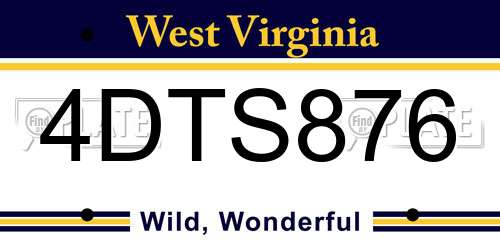 4DTS876 West Virginia License Plate