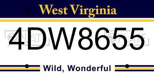 4DW8655 West Virginia License Plate