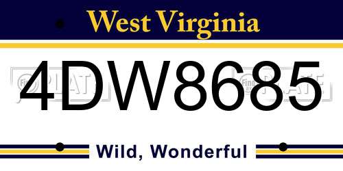 4DW8685 West Virginia License Plate