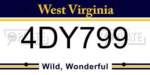 4DY799 West Virginia License Plate