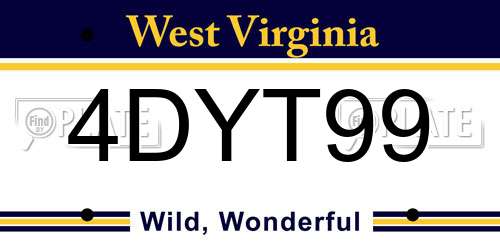 4DYT99 West Virginia License Plate