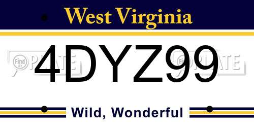 4DYZ99 West Virginia License Plate