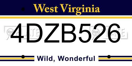 4DZB526 West Virginia License Plate