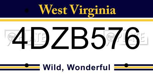 4DZB576 West Virginia License Plate