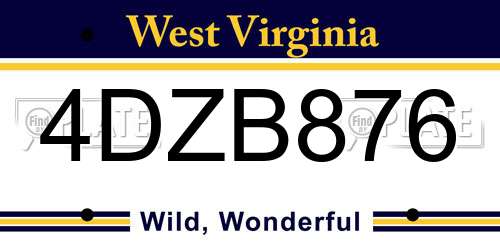 4DZB876 West Virginia License Plate