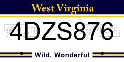 4DZS876 West Virginia License Plate
