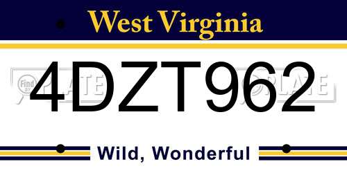 4DZT962 West Virginia License Plate