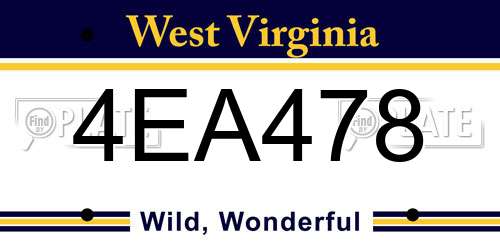 4EA478 West Virginia License Plate