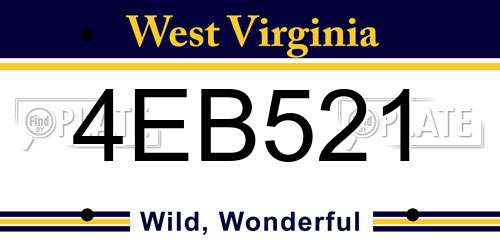 4EB521 West Virginia License Plate