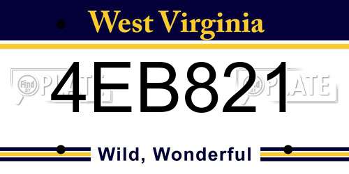 4EB821 West Virginia License Plate