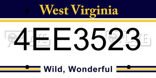 4EE3523 West Virginia License Plate