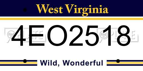4EO2518 West Virginia License Plate