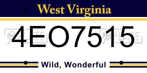 4EO7515 West Virginia License Plate