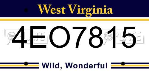 4EO7815 West Virginia License Plate