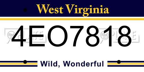 4EO7818 West Virginia License Plate