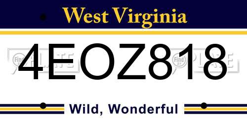 4EOZ818 West Virginia License Plate