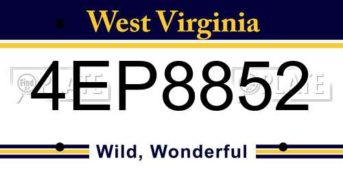 4EP8852 West Virginia License Plate