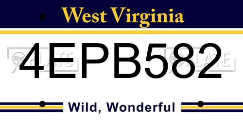 4EPB582 West Virginia License Plate