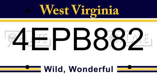 4EPB882 West Virginia License Plate