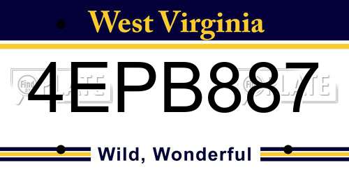 4EPB887 West Virginia License Plate