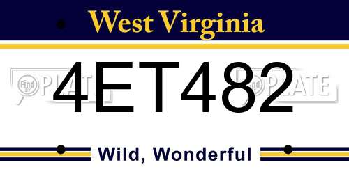 4ET482 West Virginia License Plate