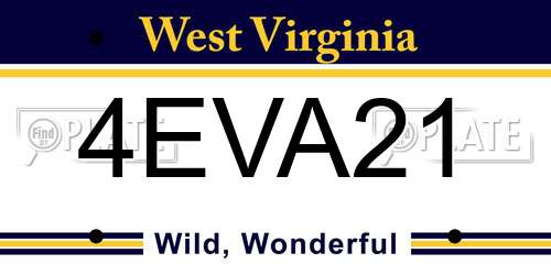 4EVA21 West Virginia License Plate