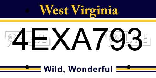 4EXA793 West Virginia License Plate