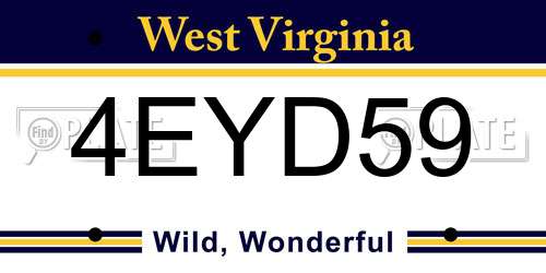 4EYD59 West Virginia License Plate