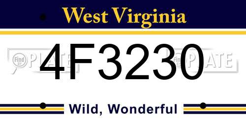 4F3230 West Virginia License Plate