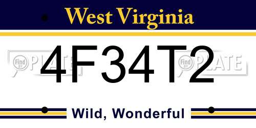 4F34T2 West Virginia License Plate