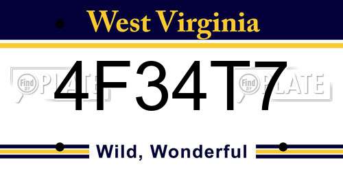 4F34T7 West Virginia License Plate