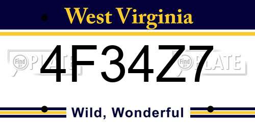 4F34Z7 West Virginia License Plate