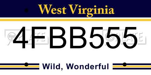 4FBB555 West Virginia License Plate