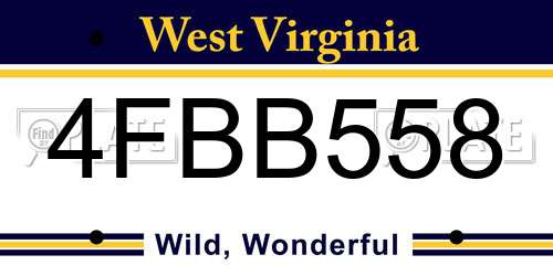 4FBB558 West Virginia License Plate