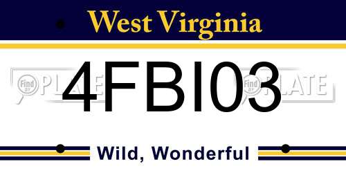 4FBI03 West Virginia License Plate