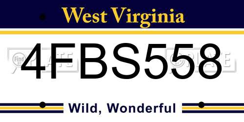 4FBS558 West Virginia License Plate