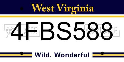 4FBS588 West Virginia License Plate