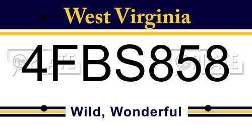 4FBS858 West Virginia License Plate