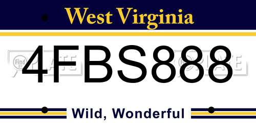 4FBS888 West Virginia License Plate