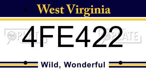 4FE422 West Virginia License Plate