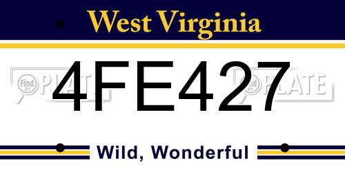 4FE427 West Virginia License Plate