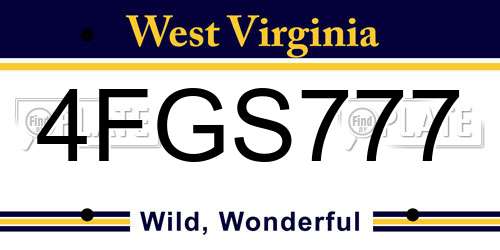 4FGS777 West Virginia License Plate